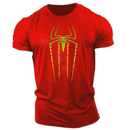 Men's Sports T-Shirt with Bold Spider Symbol Design and Short Sleeves