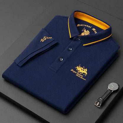 Men's Premium Embroidered Polo Shirt with Contrast Inner Collar and Button Closure