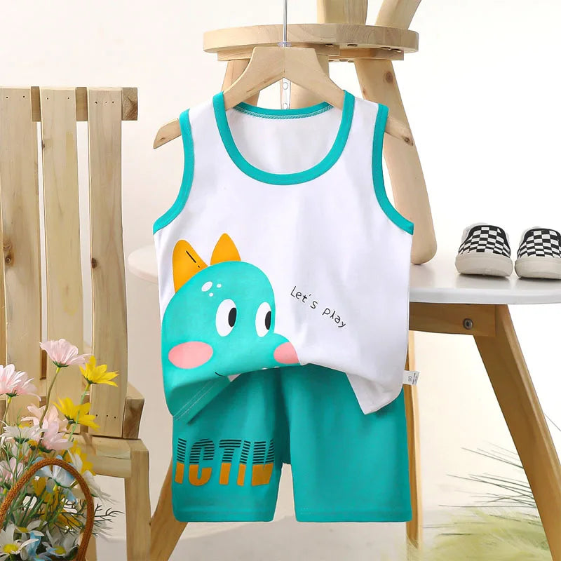 Cute Sleeveless Summer Outfits for Toddlers Featuring Playful Animal and Vehicle Designs