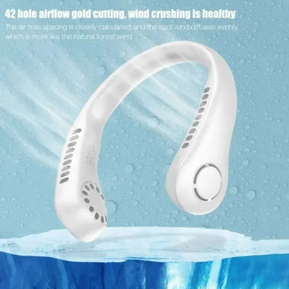 Portable Leafless Neck Fan with 12-Hour Battery Life, Mute Function, and Strong Wind Power for Personal Cooling and Comfort