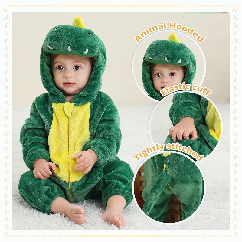 Adorable Animal Themed Fleece Onesies with Hood for Babies and Toddlers