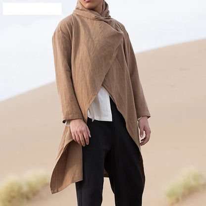 Men's Asymmetrical Open-Front Cardigan with Draped Collar and Lightweight Fabric for a Modern, Minimalist Look