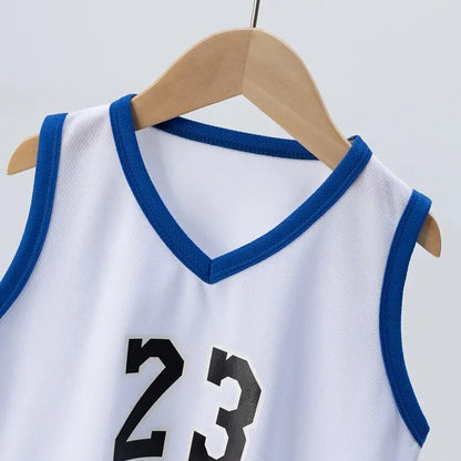 Youth Basketball Jersey and Shorts Set, Number 23, Sleeveless, Comfortable and Breathable Sportswear for Kids