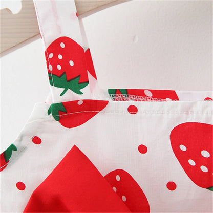 Strawberry Print Sleeveless Dress with Large Bow and Matching Sun Hat for Baby Girls - Perfect Summer Outfit for Little Ones