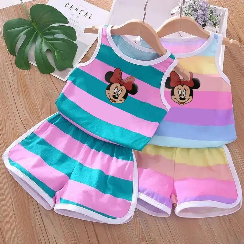 Sleeveless Minnie Mouse Striped Tank Top and Shorts Set for Girls