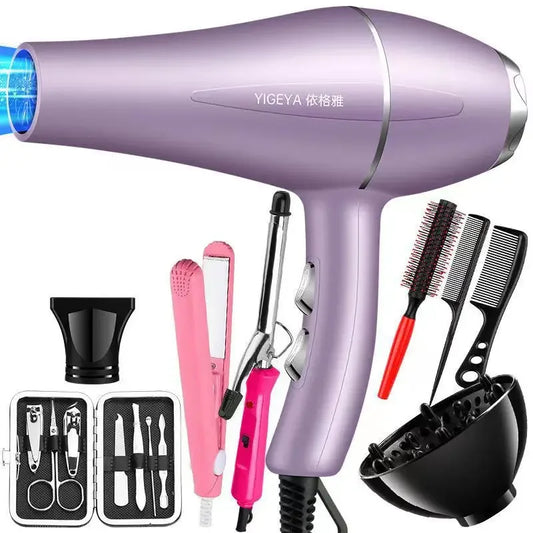 Complete Hair Styling Kit with Professional Hair Dryer, Curling Iron, Hair Straightener, and Comprehensive Grooming Accessories, Featuring Ionic Technology and Universal Voltage for Global Use