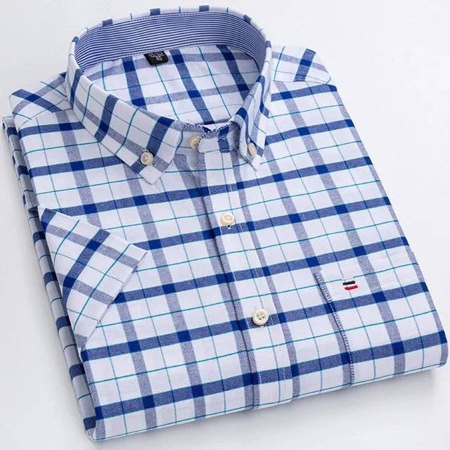 Classic Plaid Button-Down Men's Dress Shirts with Long Sleeves and Tailored Fit