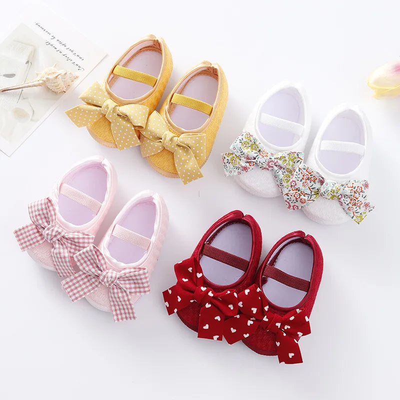 Soft Baby Mary Jane Flats with Large Bow Detail and Elastic Strap for Secure Fit