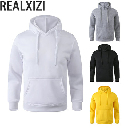 REALXIZI Men's Basic Pullover Hoodie with Adjustable Drawstring and Kangaroo Pocket, Ideal for Casual and Sporty Wear