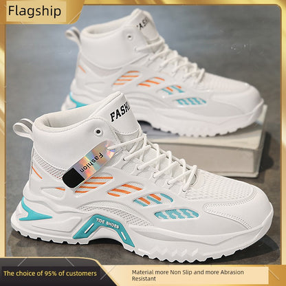 High-Top Athletic Sneakers with Breathable Mesh Upper and Thick Rubber Sole for Enhanced Comfort and Style