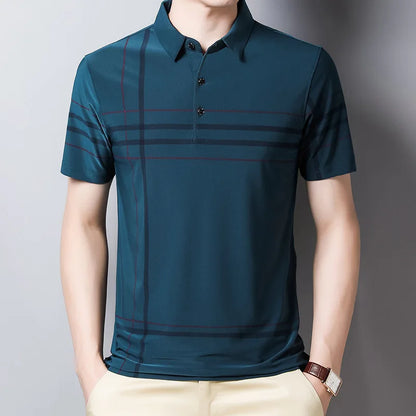 Men's Modern Graphic Pattern Polo Shirt with Button Collar and Short Sleeves