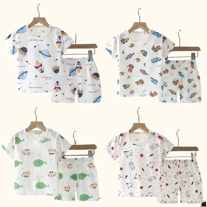 Adorable Toddler Summer Pajama Sets Featuring Playful Cartoon Prints and Short-Sleeve Tops with Matching Shorts