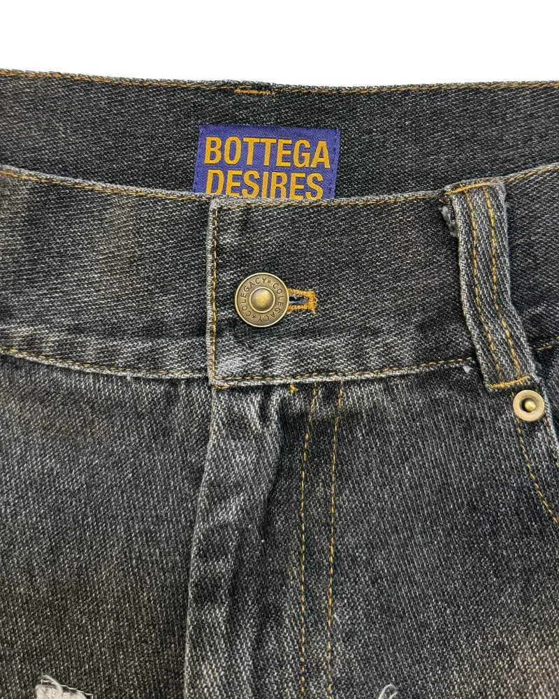 Men's High Street Distressed Denim Shorts with Bold Lettering and Frayed Hem Detailing