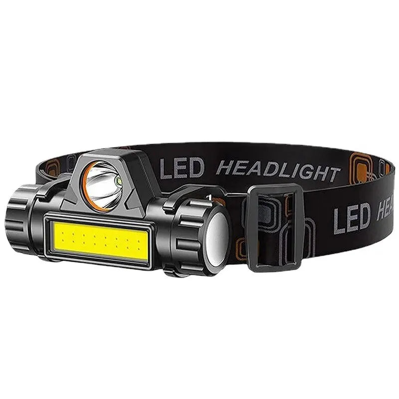 Rechargeable LED Headlamp with Dual Light Sources, Adjustable Headband, and Waterproof Design, Ideal for Camping, Hiking, and Night Work