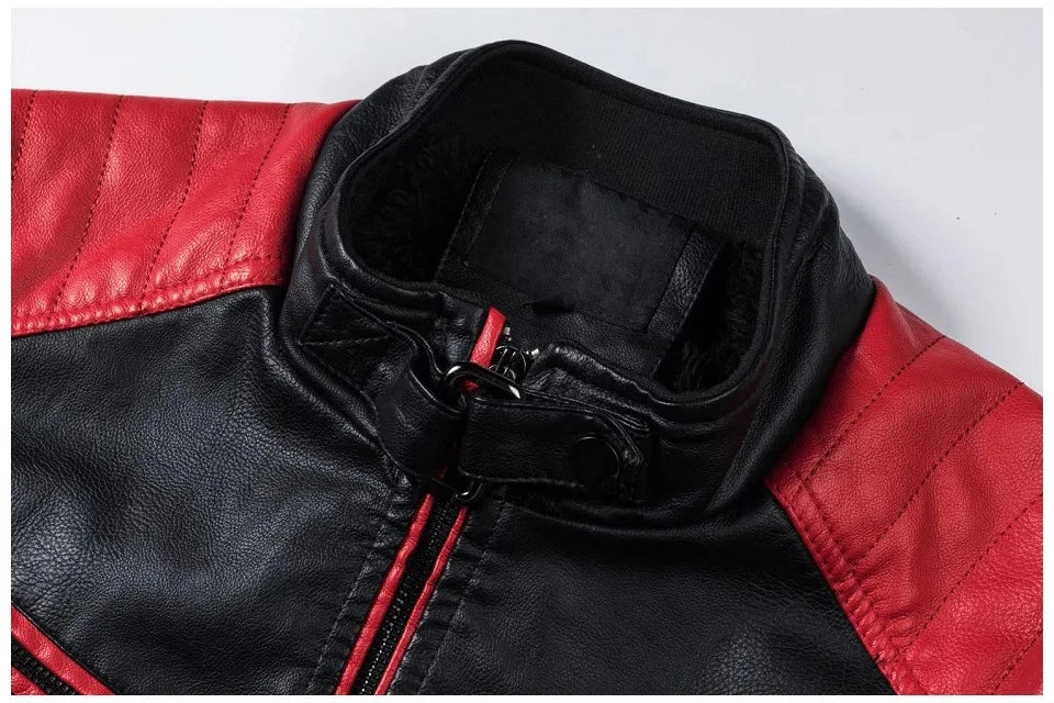 Men's Faux Leather Moto Jacket with Quilted Shoulder Accents and Multiple Zipper Pockets