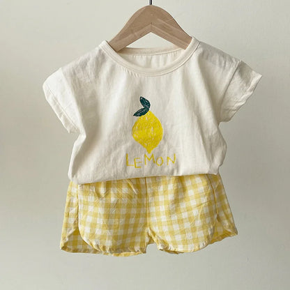 Adorable Toddler Fruit-Themed T-Shirt and Gingham Shorts Set for Summer Fun