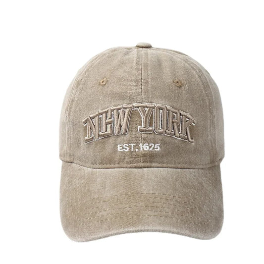 Vintage Washed Baseball Cap with Embroidered New York Logo and Adjustable Strap