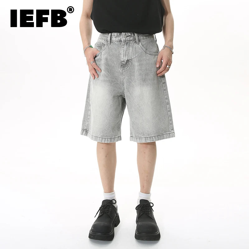 Men's Casual Loose Fit Denim Shorts with Mid-Waist and Knee-Length Design, Perfect for Everyday Wear and Street Style