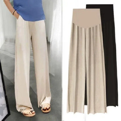 Wide-Leg Maternity Pants with Elastic High Waistband and Flowing Design for Comfortable Everyday Wear