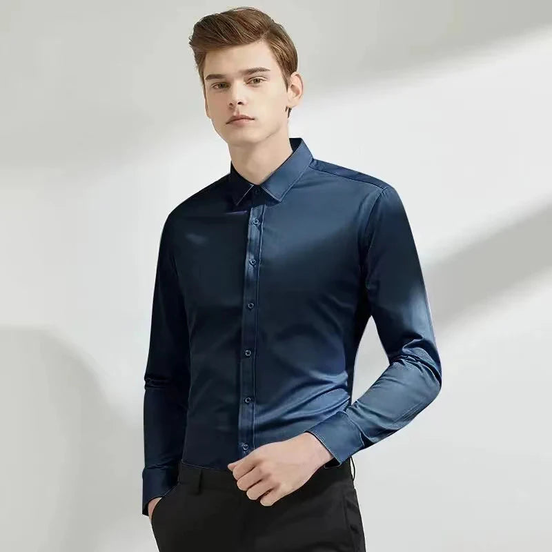 Men's Long-Sleeve Stretchable Dress Shirt with Non-Iron and Anti-Wrinkle Fabric