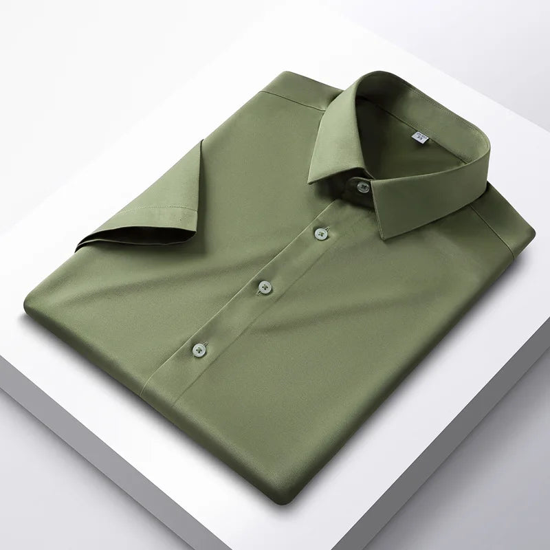 Men's Satin Finish Dress Shirt with Long Sleeves, Slim Fit Design, and Button-Down Front for a Sophisticated and Elegant Look