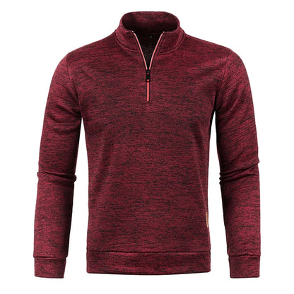 Men's Half-Zip Pullover Sweater with Stand Collar and Soft Textured Fabric