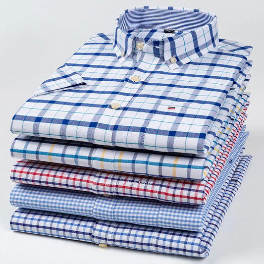 Classic Plaid Button-Down Men's Dress Shirts with Long Sleeves and Tailored Fit