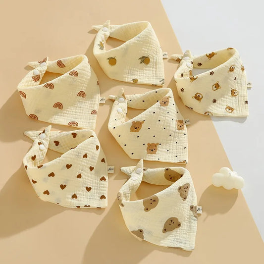 Soft and Absorbent Muslin Baby Bandana Bibs with Adorable Animal and Heart Prints, Perfect for Drool and Feeding Protection