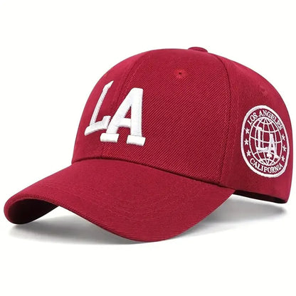 Embroidered LA Baseball Cap with Adjustable Strap and Side Patch Detailing for Casual Wear