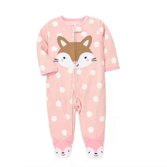 Polka Dot Footed Onesie with Adorable Fox Face Design and Snap Closure for Infants