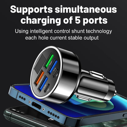 100W Fast Charging Multi-Port Car Charger with Digital Display and Power Delivery Technology for Efficient Device Charging