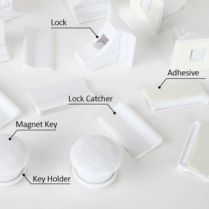 Magnetic Cabinet Locks with Adhesive Mounts for Child Safety, 12 Locks and 2 Keys, Easy to Install and Use for Drawers and Cabinets