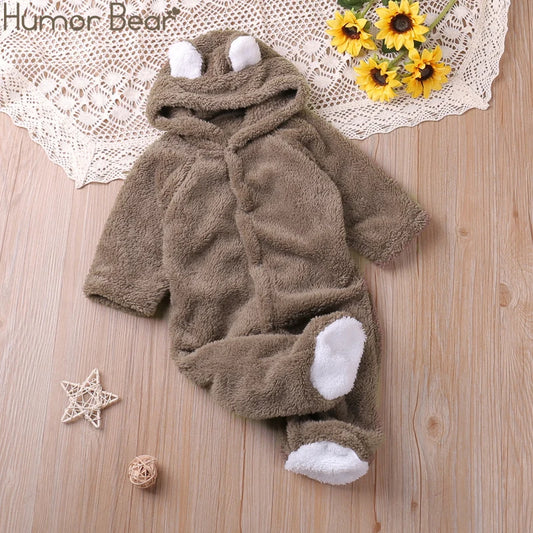 Cozy Fleece Baby Onesie with Adorable Ear-Accented Hood and Footed Design, Perfect for Keeping Your Little One Warm and Comfy