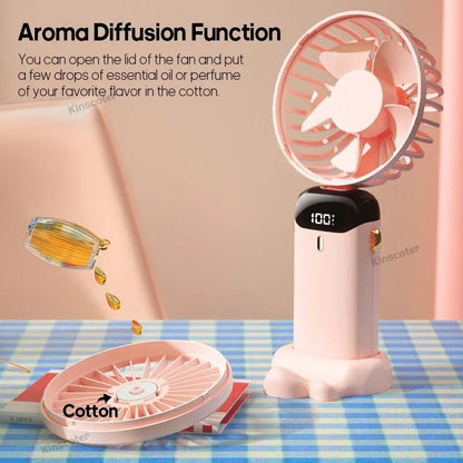 Portable Handheld Fan with Digital Display, Aromatherapy Function, Ultra-Silent Operation, and High Wind Power for Personal Cooling