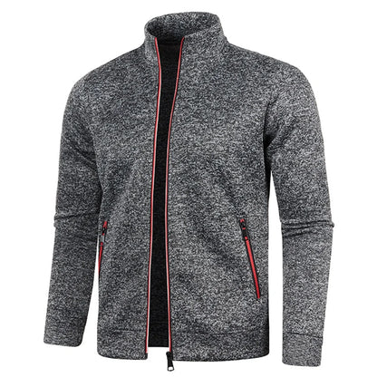 Men's Athletic Full-Zip Track Jacket with Lightweight Fabric, Stand-Up Collar, and Zippered Pockets for Active Wear