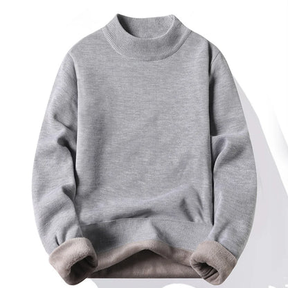 Men's Thick Fleece-Lined Mock Neck Sweater with Ribbed Cuffs and Hem for Winter Warmth