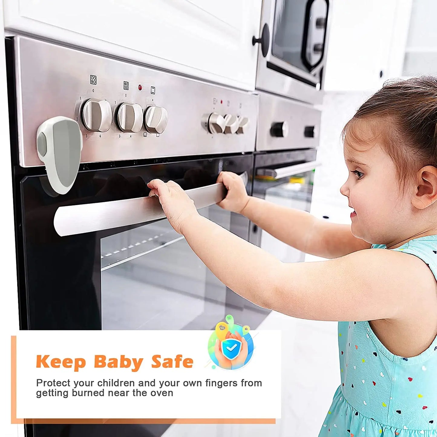 Oven Door Lock for Child Safety with Easy Installation to Prevent Burns and Protect Little Fingers from Hot Surfaces