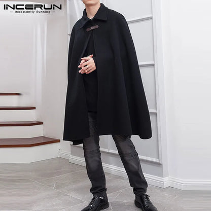 Men's Full-Length Cloak with Turn-Down Collar and Buckle Closure for a Stylish, Gothic-Inspired Look