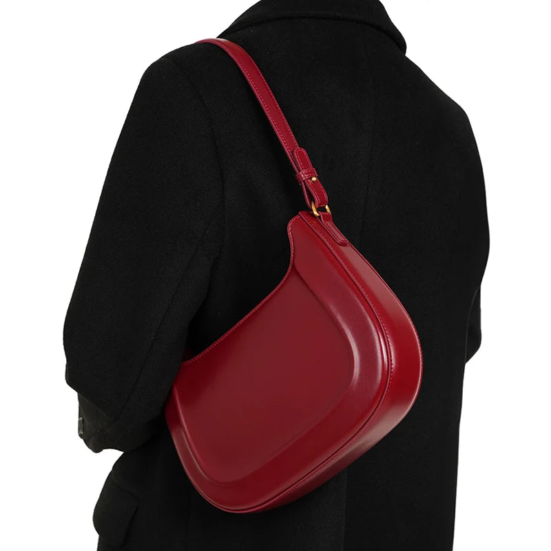 Elegant Women's Crescent Shoulder Bag with Adjustable Strap and Smooth Finish