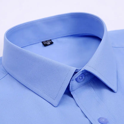 Men's Classic Striped Dress Shirt with Turn-Down Collar and Long Sleeves, Perfect for Business and Formal Occasions.