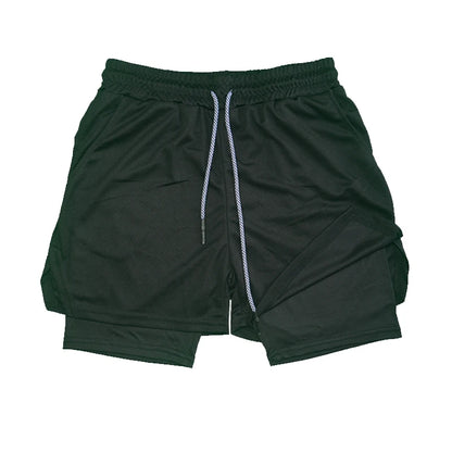 Men's Two-in-One Athletic Shorts with Built-in Compression Liner and Phone Pocket, Featuring Elastic Waistband and Drawstring Closure