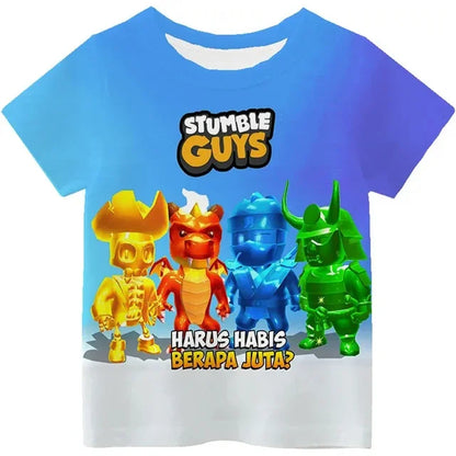 Stumble Guys Kids' T-Shirt with Colorful Cartoon Graphics – Fun and Comfortable Casual Wear for Boys and Girls