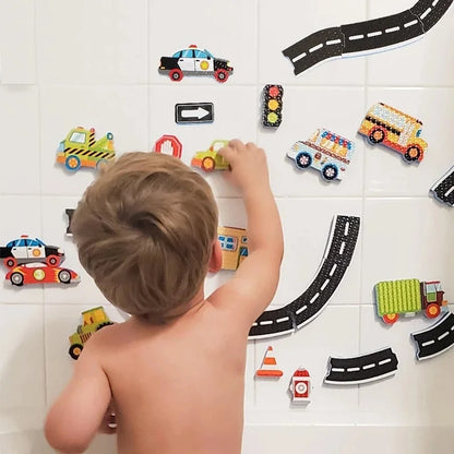 Engaging Bath Time Traffic-Themed Foam Stickers for Kids with Vehicles and Road Signs