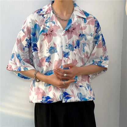 Men's short sleeve Hawaiian shirt with vibrant floral print, relaxed fit, and button-down design for a stylish and breezy summer look