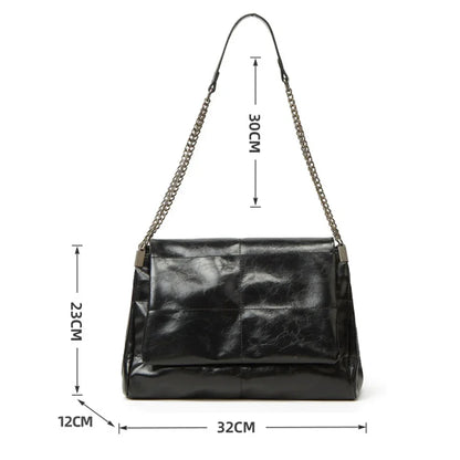 Trendy Leather Shoulder Bag for Women with Chain Strap and Multi-Pocket Design