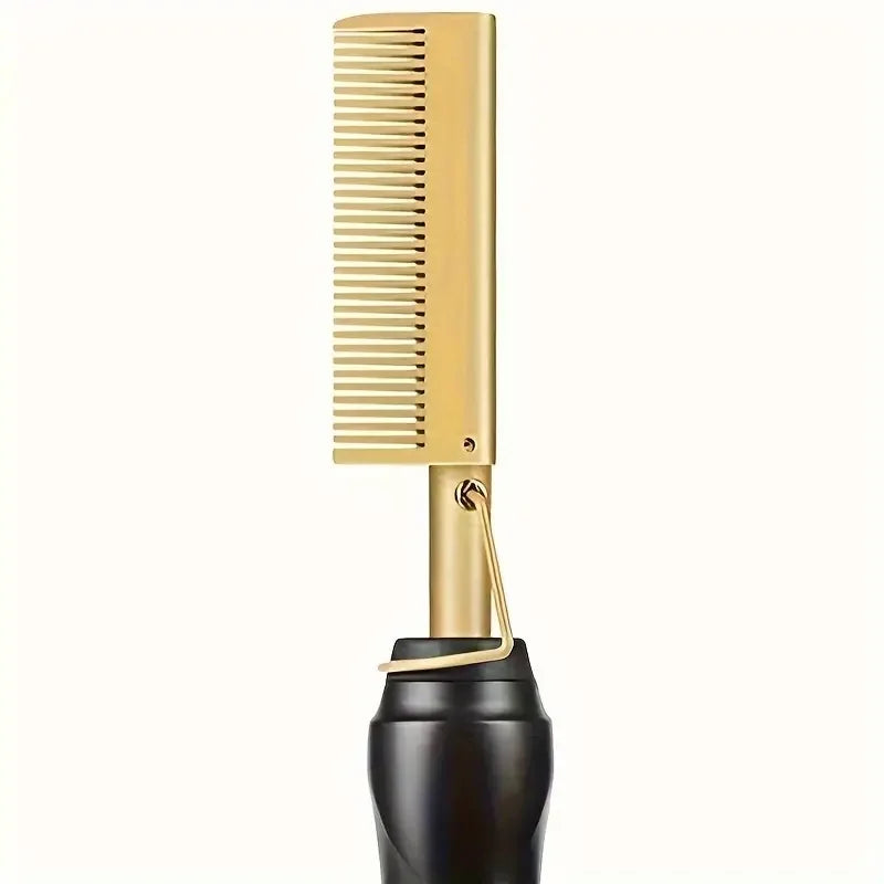 High-Heat Ceramic Pressing Comb for Sleek, Straight Hair with Ergonomic Handle and Adjustable Temperature Settings