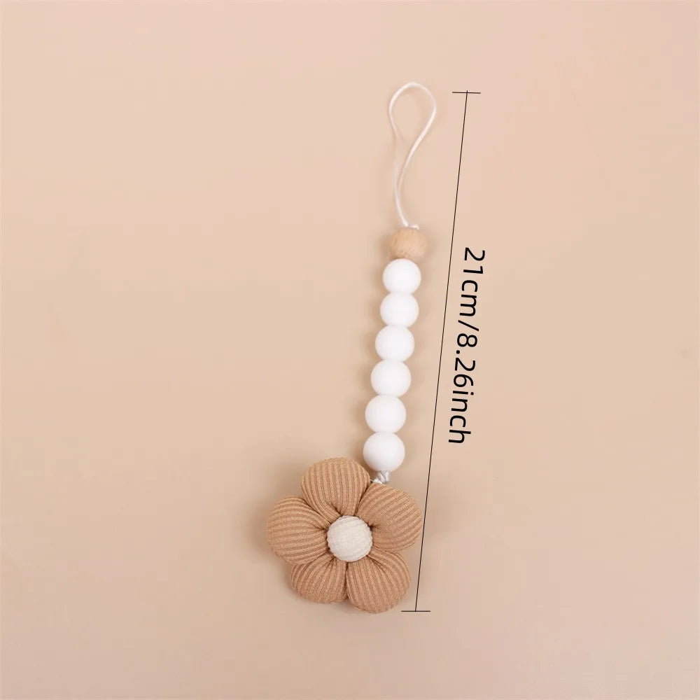 Personalized Baby Pacifier Clips with Wooden Beads and Flower Accents for Teething and Soothing