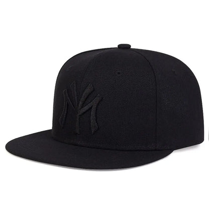 Embroidered Flat Brim Snapback Cap with Bold NY Logo for Trendy Streetwear Style