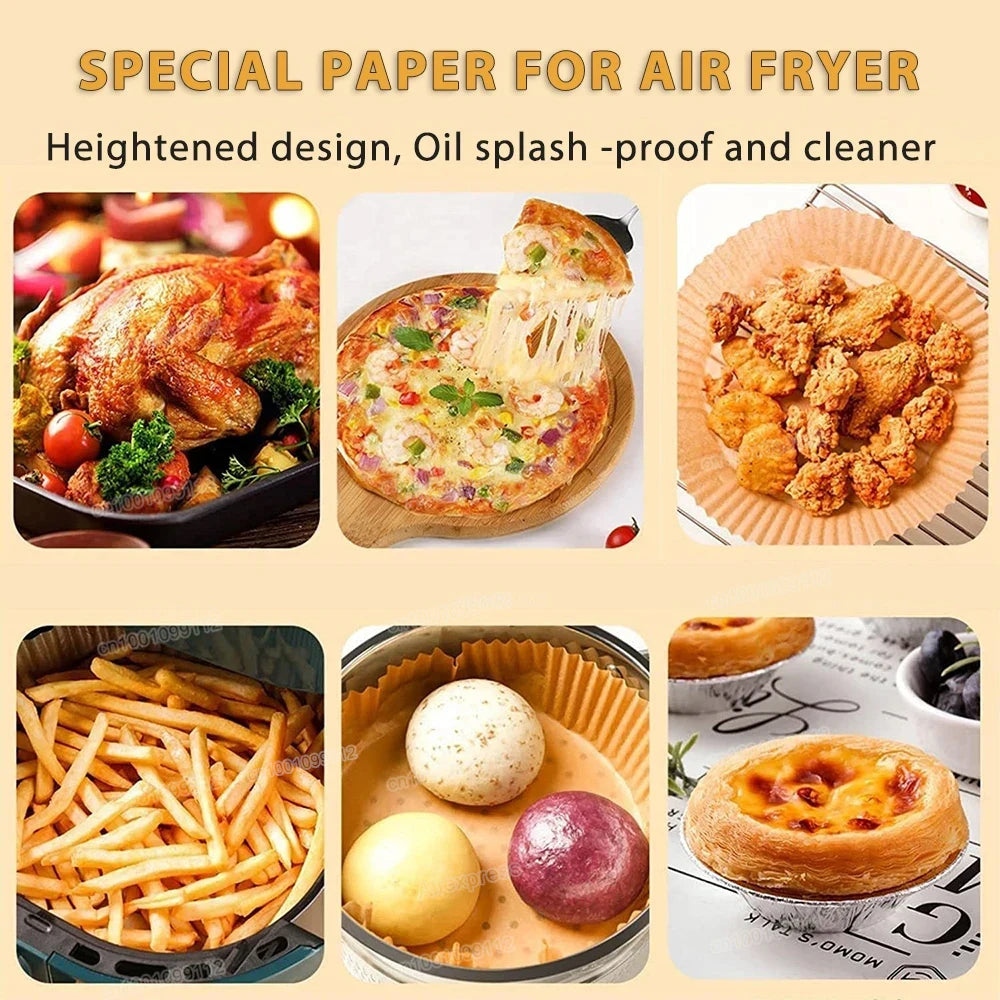 100-Pack Disposable Air Fryer Liners, Non-Stick and Greaseproof, Perfect for Easy Cleanup and Baking in Air Fryers and Ovens