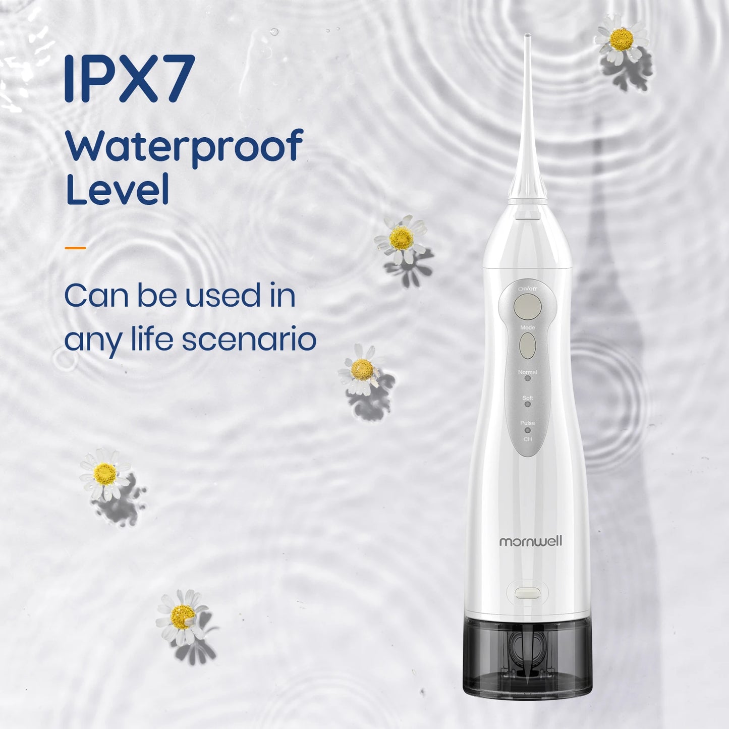 Portable Oral Irrigator by Mornwell with 3 Flow Modes, 300ml Water Tank, and IPX7 Waterproof Rating for Effective Dental Hygiene and Gum Care